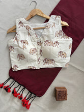 Marun Handloom Cotton Saree With Printed Redy Made Blouse